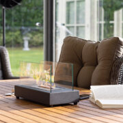 Black rectangular table fireplace on bio ethanol