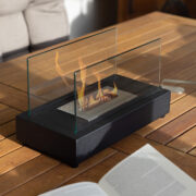 Black rectangular table fireplace on bio ethanol