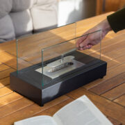 Black rectangular table fireplace on bio ethanol