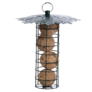 Suet ball dispenser with leaf roof