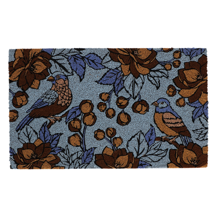 Deurmat kokos floraal blauw L