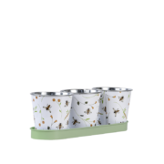 Three pots on tray with bee print