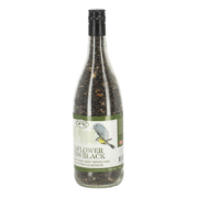 Bouteille de vin remplie de graines de tournesol noires