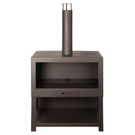 Zwarte terraskachel met houtopslag L