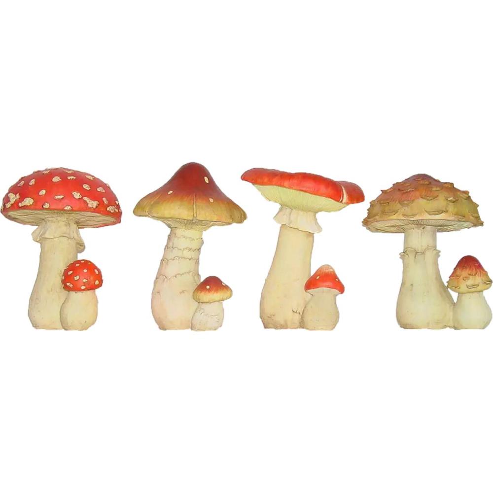 Assortiment van 4 tuinbeelden paddenstoelen M