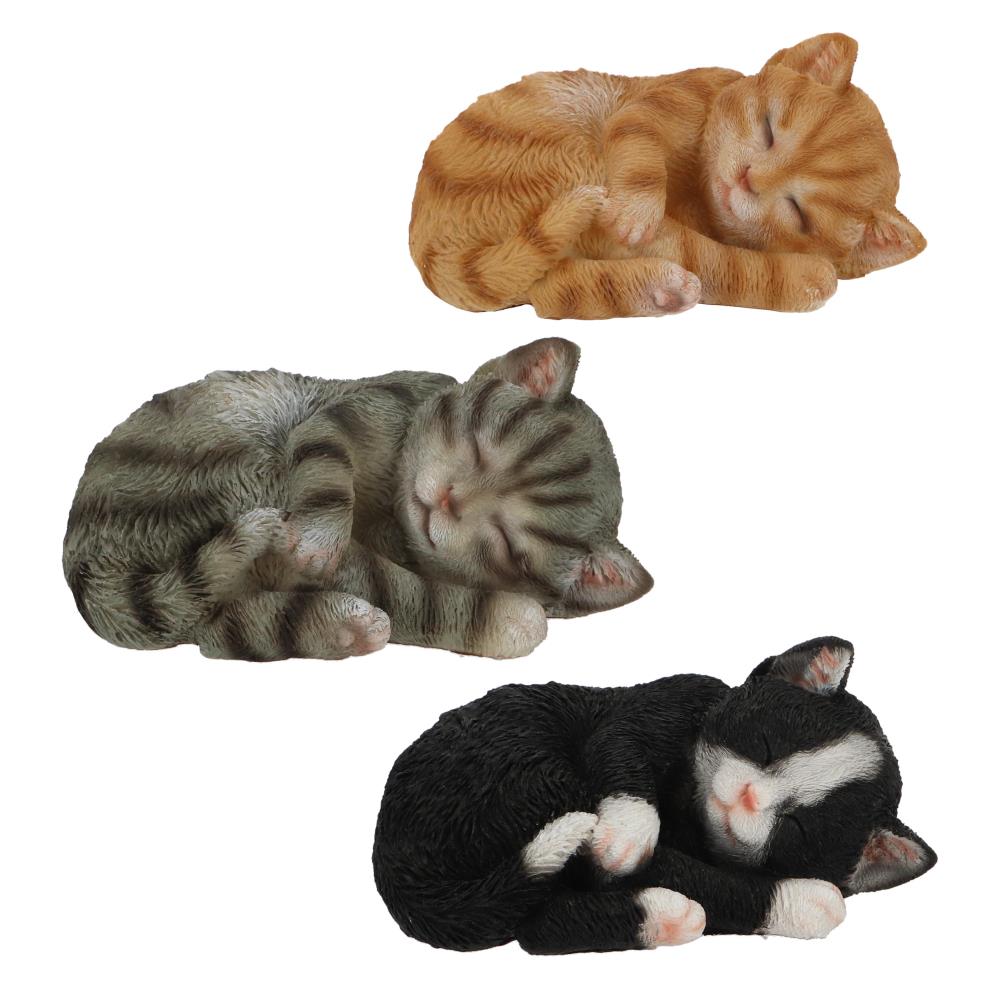 Assortiment van 3 tuinbeelden slapende katten