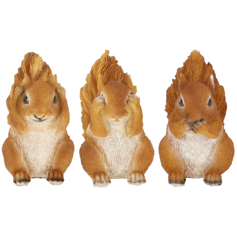 Assortiment van 3 tuinbeelden eekhoorns horen, zien en zwijgen