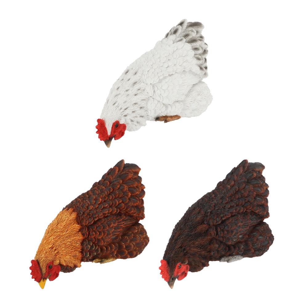 Assortiment van 3 tuinbeelden vensterbankkippen