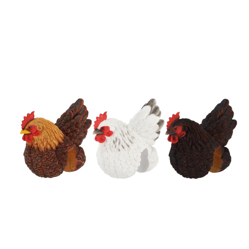 Assortiment van 3 tuinbeelden schuttingkippen