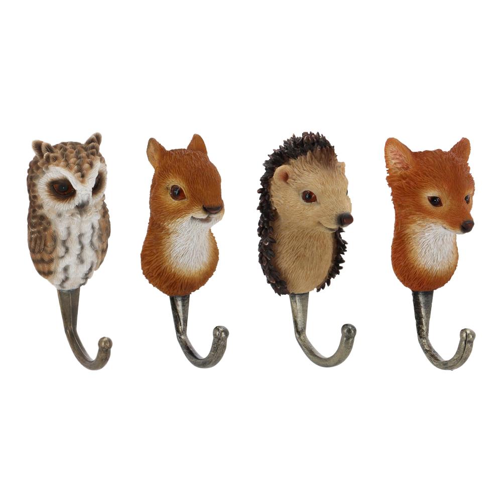 Assortiment van 4 wandhaken bosdierkoppen