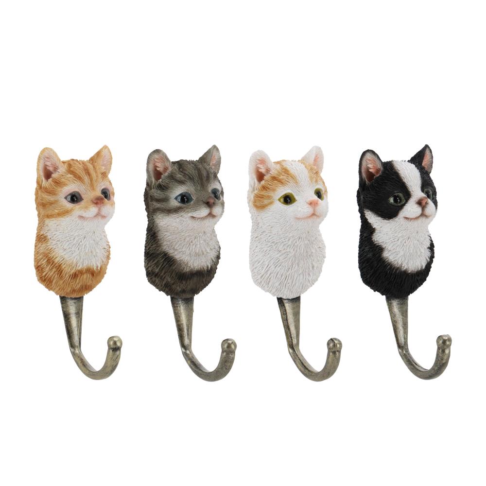 Assortiment van 4 wandhaken kattenkoppen