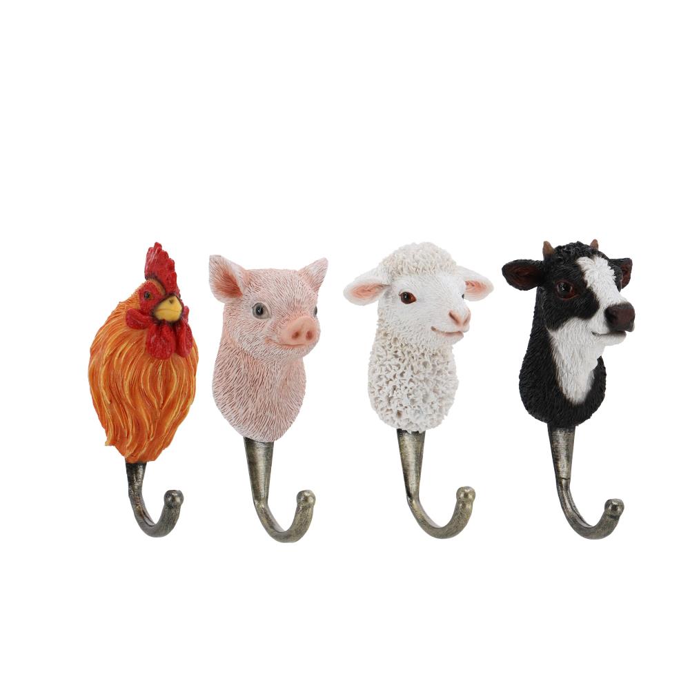 Assortiment van 4 wandhaken boerderijdier koppen