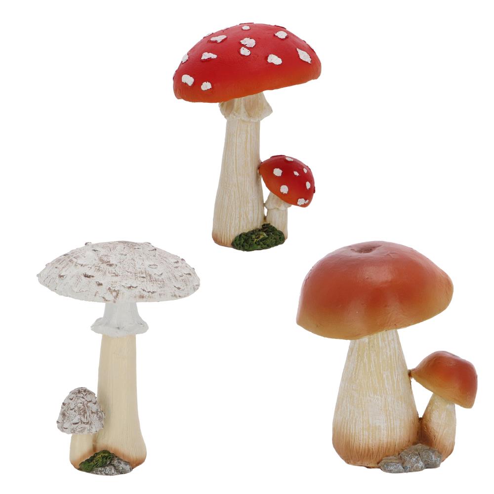 Assortiment van 3 tuinbeelden paddenstoelgroepen M