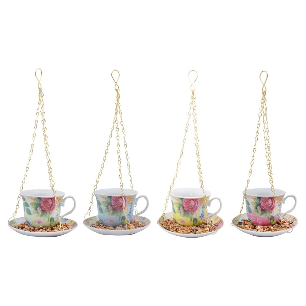 Assortiment van 4 vogelvoederhangers theekopjes in giftbox