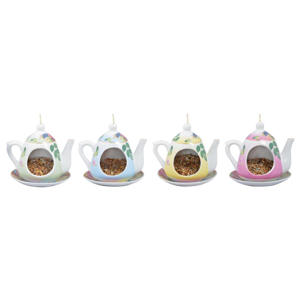 Assortiment van 4 vogelvoeders theepotjes in giftbox