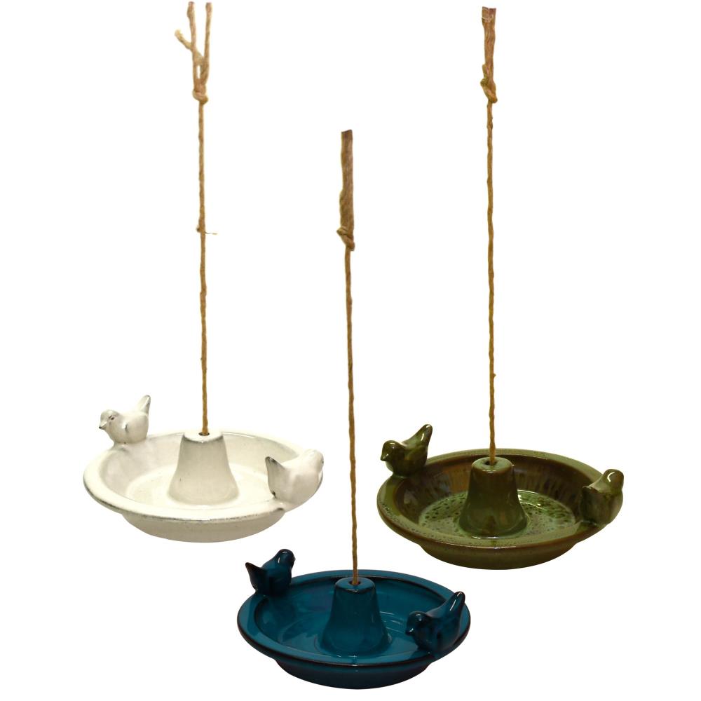 Assortiment van 3 ronde hangende vogelbaden van keramiek