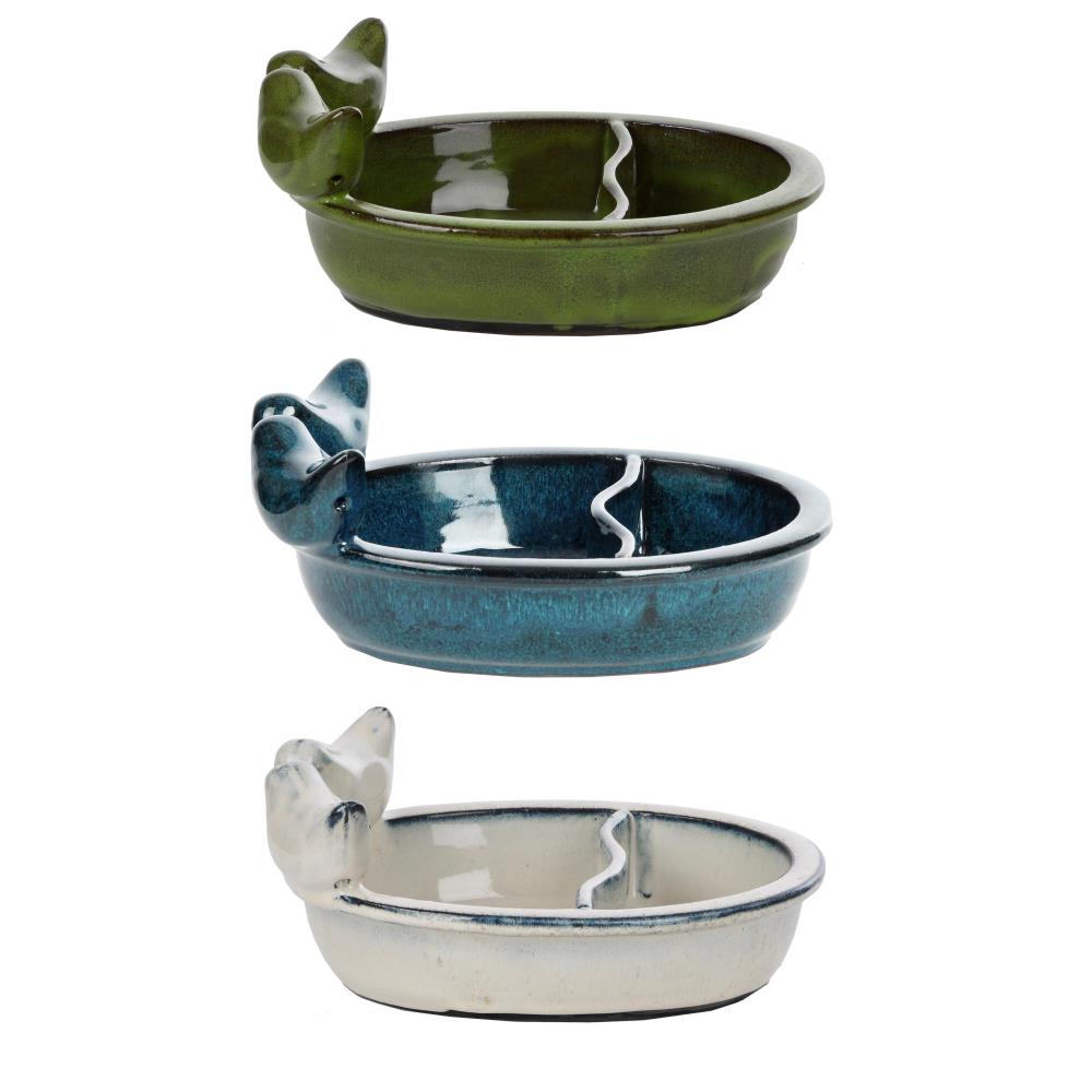 Assortiment van 3 vogelvoeder- en drinkschalen van keramiek