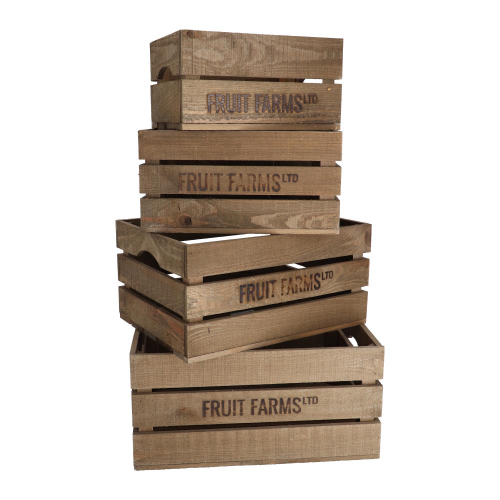 Set van 4 bruine houten fruitkratten