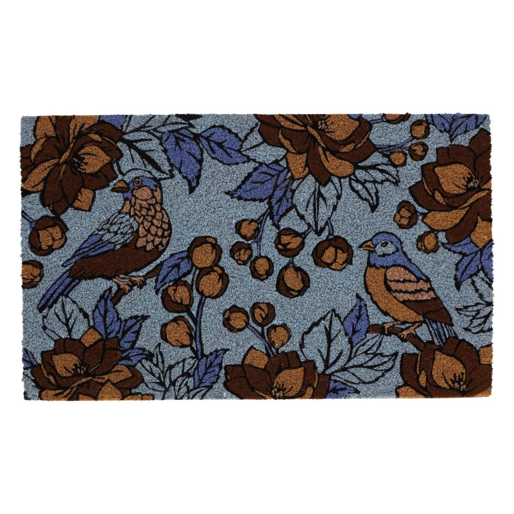 Kokosdeurmat floraal blauw L