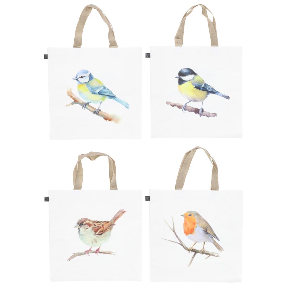 Assortiment van 4 aquarel voodschappentassen vogel