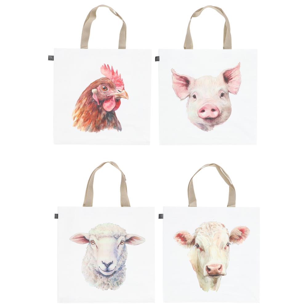Assortiment van 4 aquarel boodschappentassen boerderij