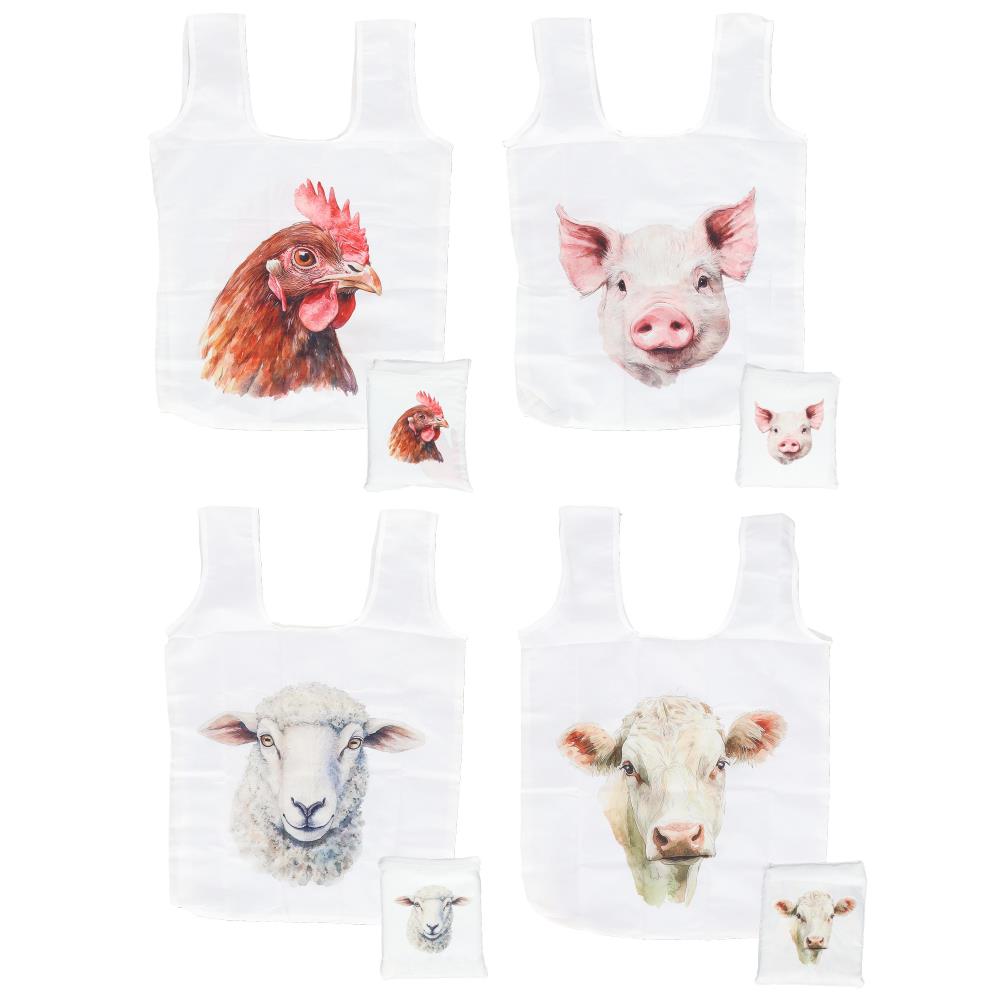Assortiment van 4 opvouwbare aquarel tassen boerderij
