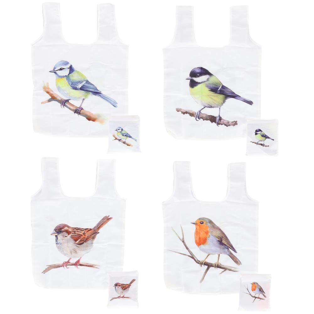 Assortiment van 4 opvouwbare aquarel tassen vogel
