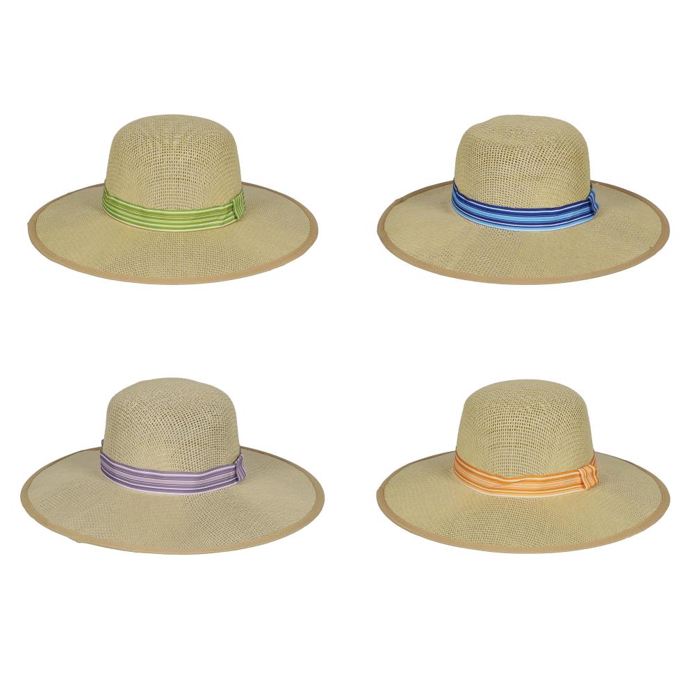 Assortiment van 4 gestreepte strohoeden