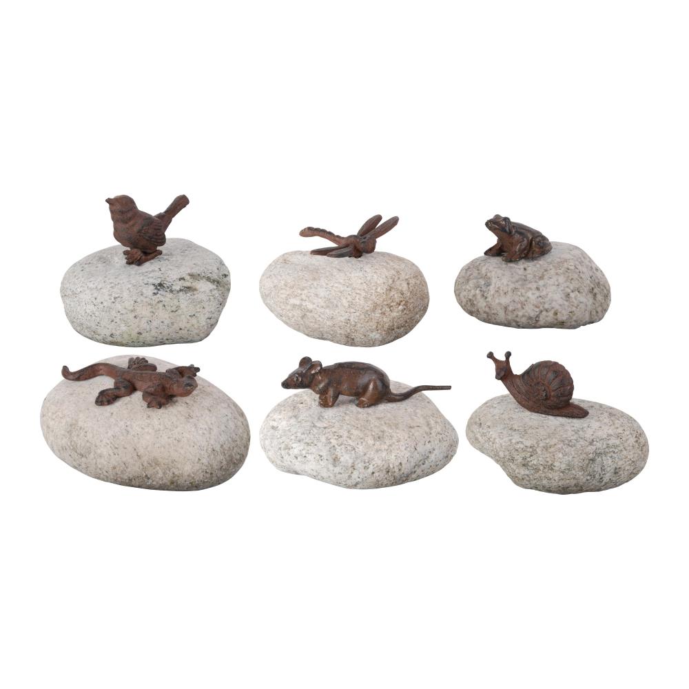 Assortiment van 6 tuinbeelden dier op steen
