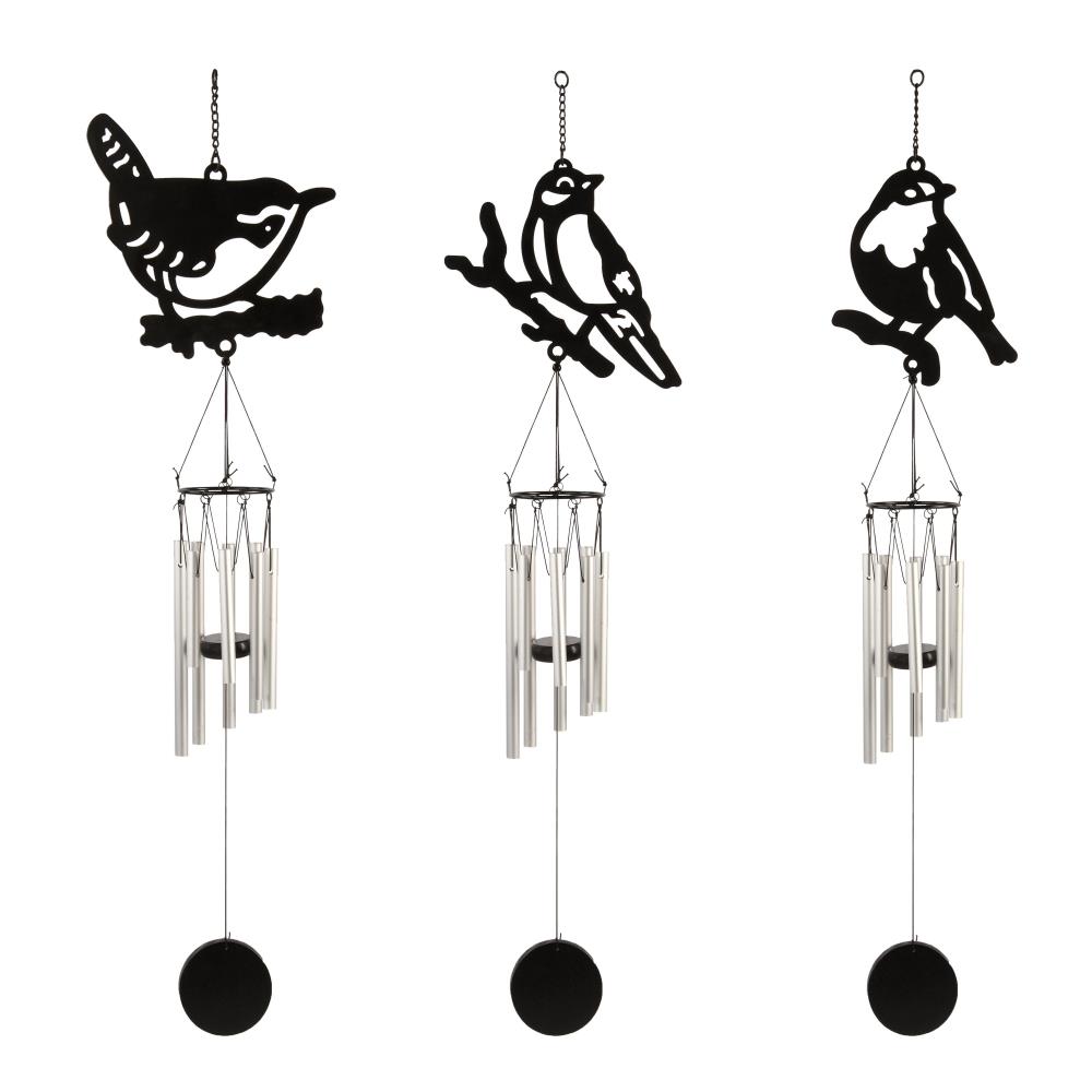 Assortiment van 3 windgongen zwarte vogel